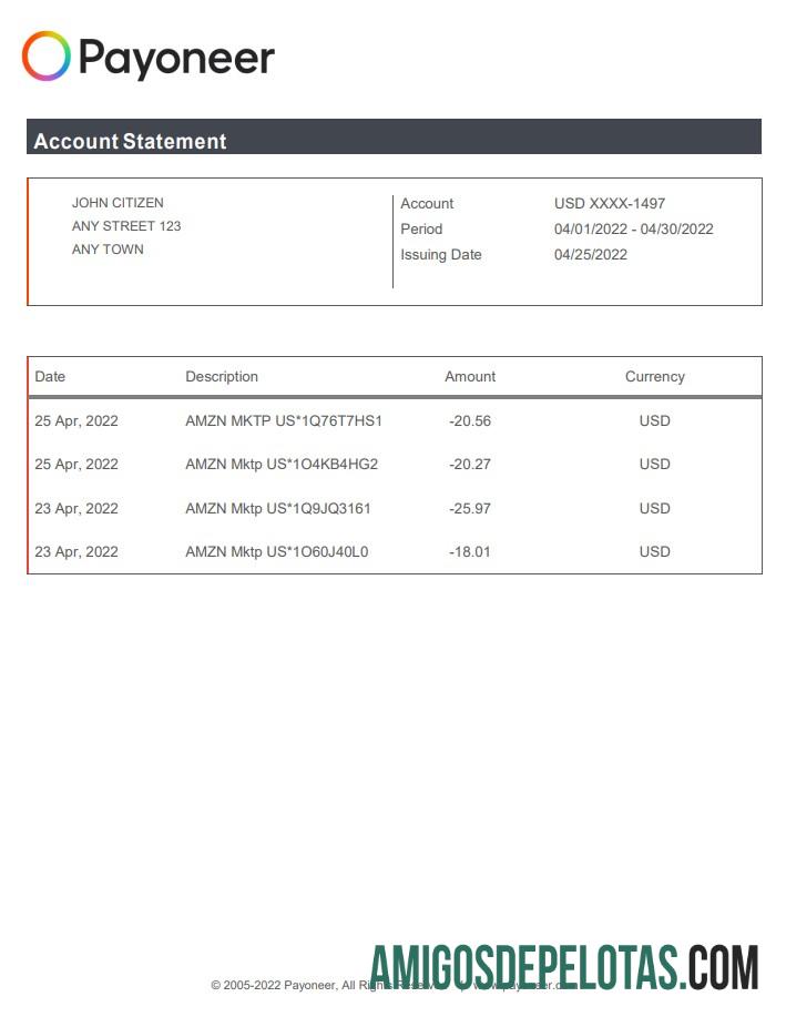 USA Payoneer Doc amostra