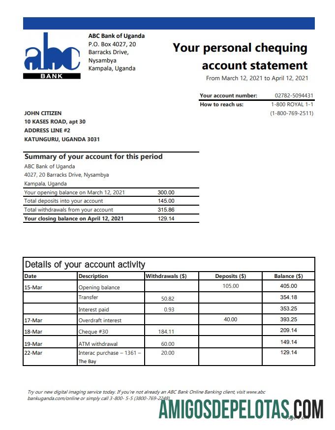 Uganda ABC Bank Of Uganda Excel Pdf amostra