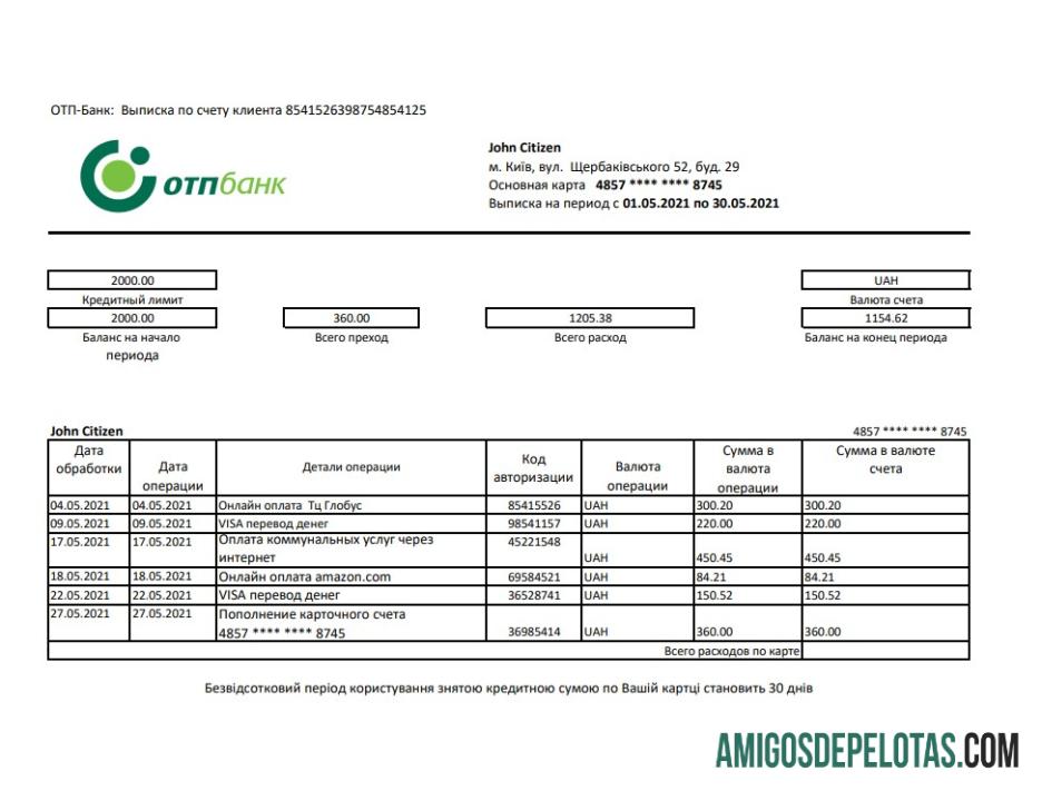 Ukraine OTP Excel Pdf amostra