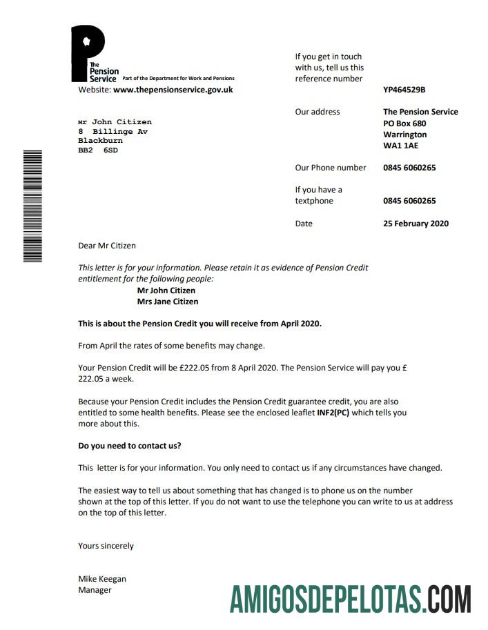 Modelo de comprovante de endereço do banco do Pension Service Bank para impressão em formato Word e PDF