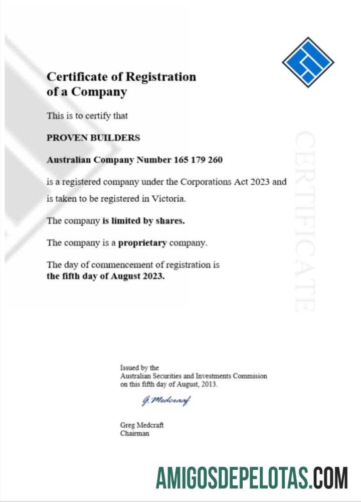 Certificado de registro da Austrália para download, modelo Word e PDF