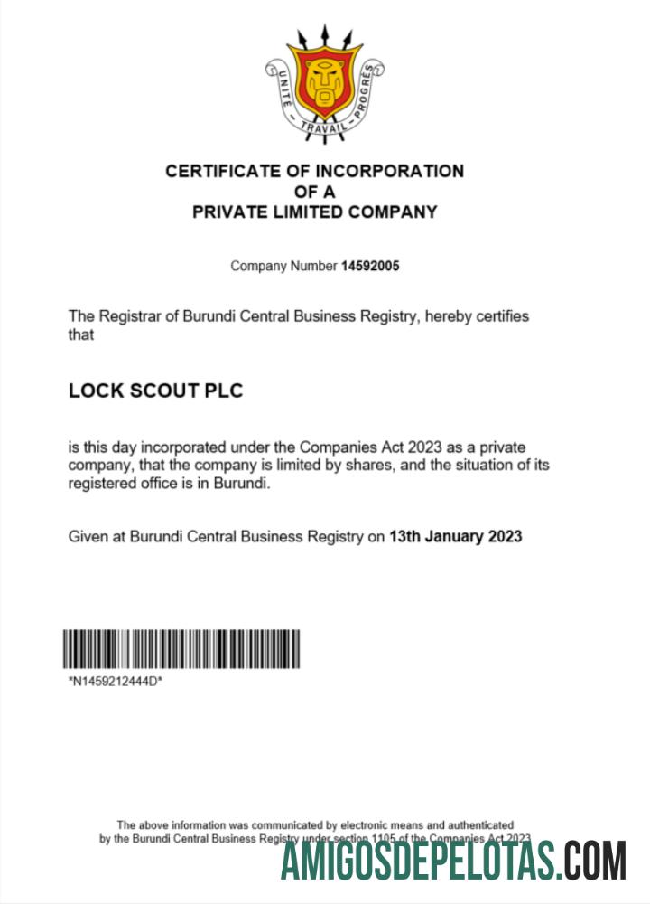 Certificado de registro realista do Burundi modelo Word e PDF