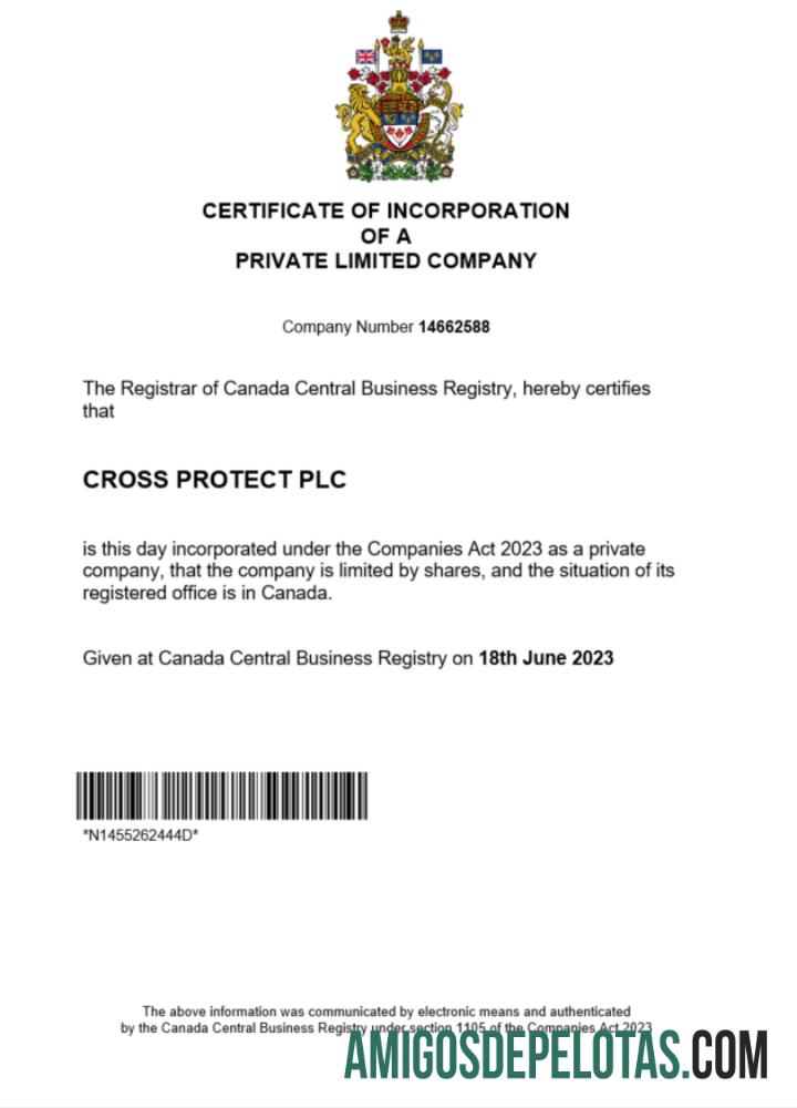 Certificado de Registro de Registro do Canadá em branco modelo Word e PDF