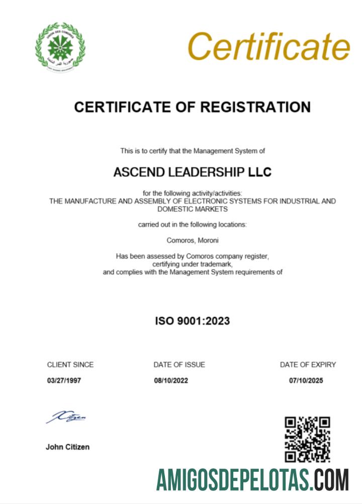 Certificado de Registro de Comores em branco Word e PDF modelo Scr