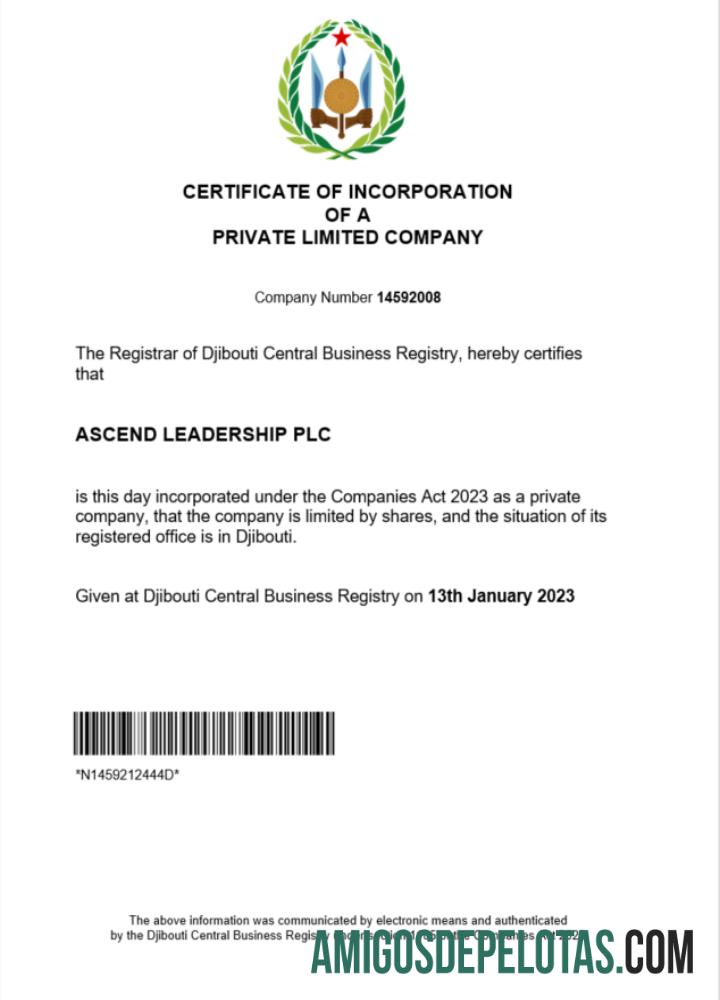 Certificado de registro do Djibouti para download, modelo Word e PDF