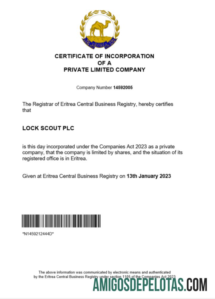 Certificado de registro realista da Eritreia modelo Word e PDF