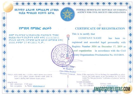 Ethiopia Certificate Of Registration amostra