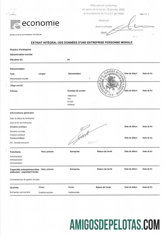 Exemplo de Certificado de Regularidade da França