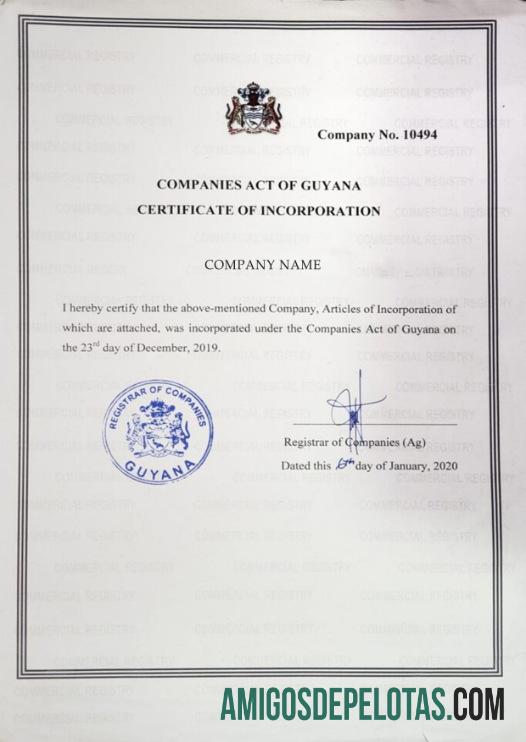 Guyana Certificate Of Incorporation modelo