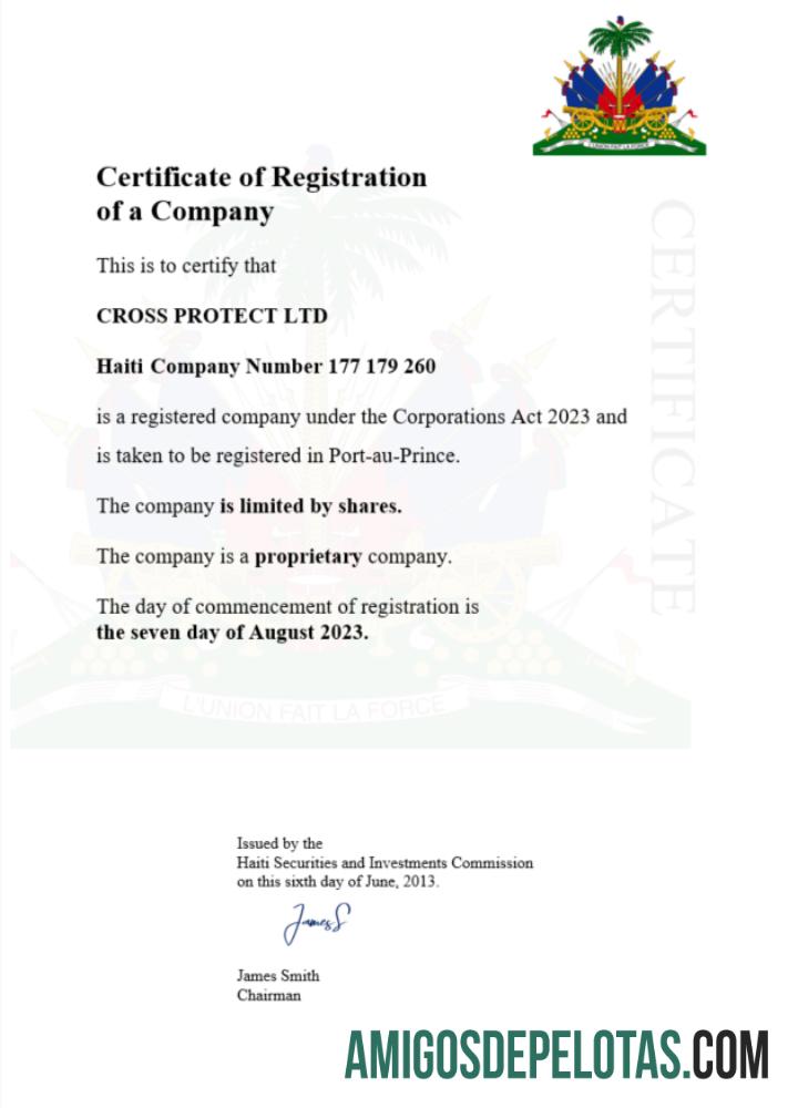 Certificado de registro do Haiti para impressão, modelo Word e PDF