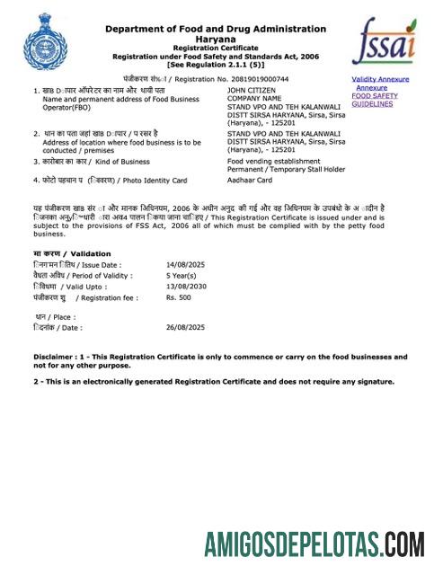 Certificado de registro da Índia Haryana para download, modelo Word e PDF