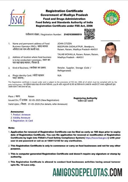 Certificado de registro para impressão na Índia Madhya Pradesh modelo Word e PDF