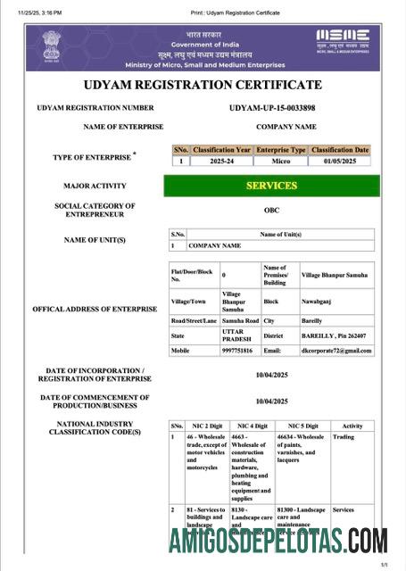 certificado de registro Udyam da Índia em branco modelo Word e PDF, versão 4