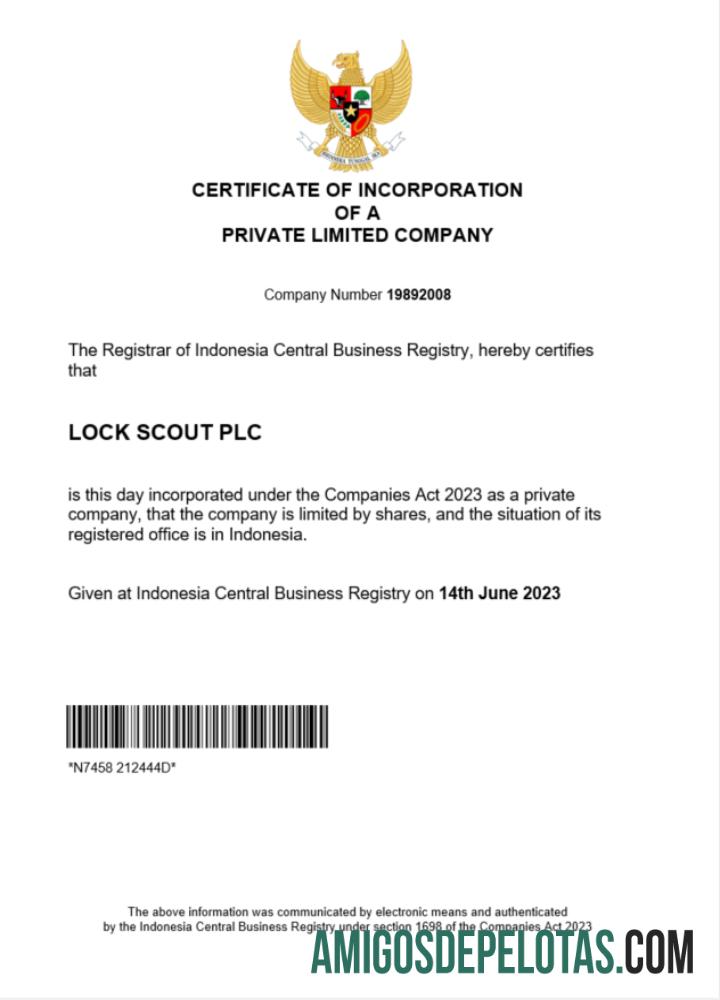 Modelo realista de certificado de registro da Indonésia em Word e PDF