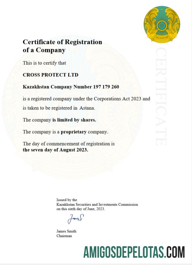 Certificado de registro em branco do Cazaquistão modelo Word e PDF