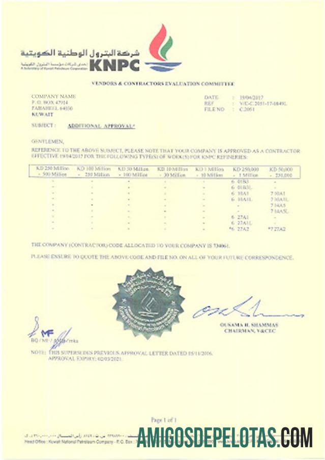 Kuwait Certificate Of Registration modelo