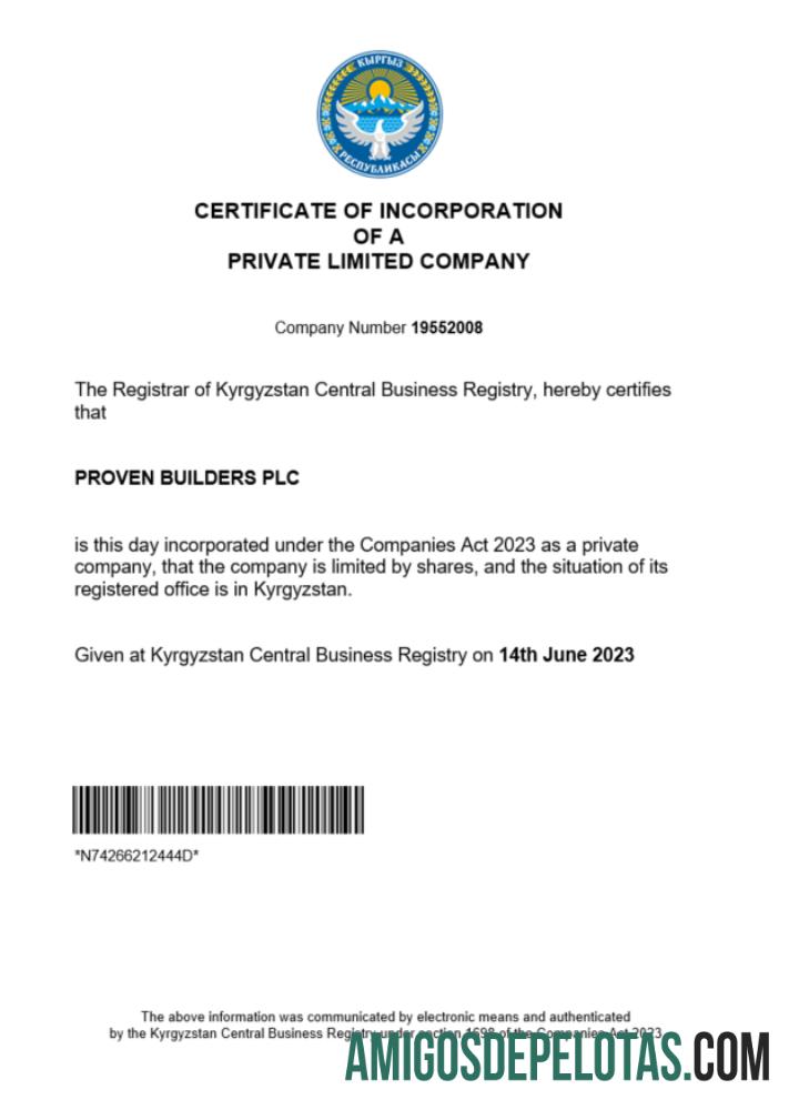 Certificado de registro comercial do Quirguistão para impressão, modelo Word e PDF