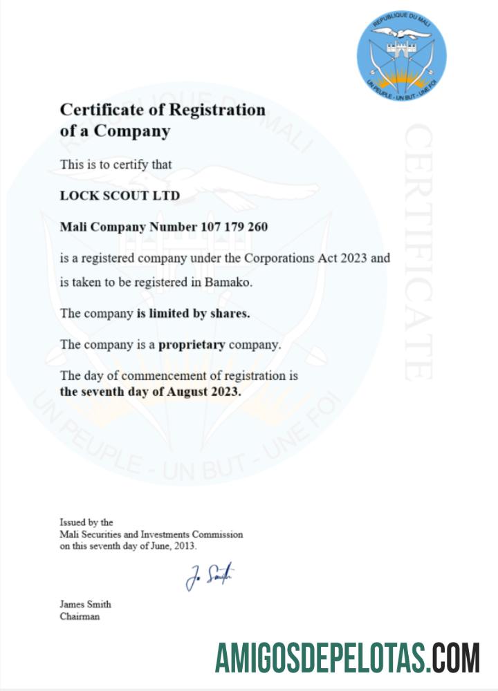 Certificado de registro comercial do Mali em branco modelo Word e PDF