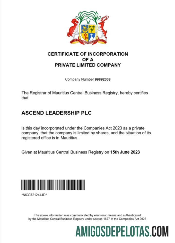 Certificado de registro comercial em branco nas Maurícias modelo Word e PDF