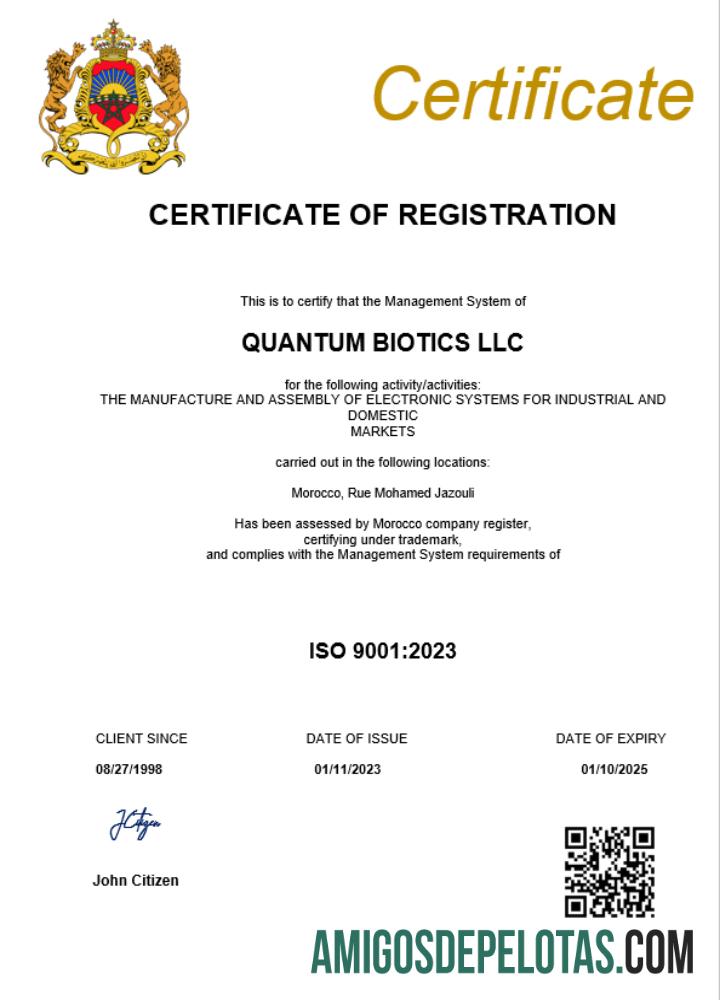 Modelo realista de certificado de registro comercial de Marrocos Word e PDF