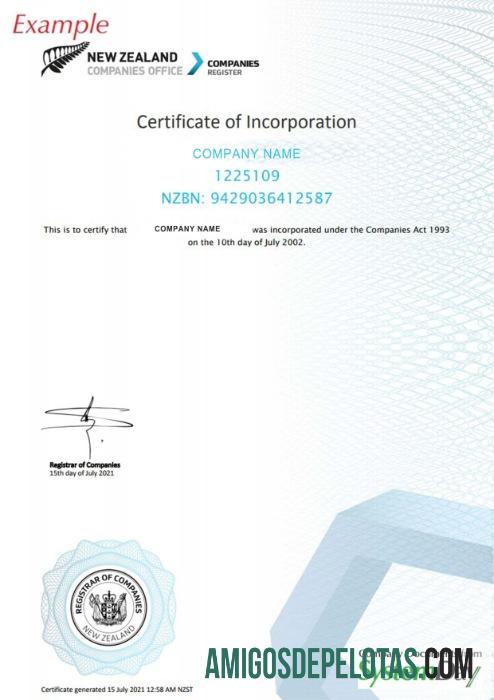 New Zeland Certificate Of Registration modelo