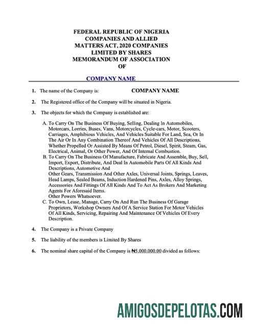 Certificado de registro da Nigéria para download, modelo Word e PDF