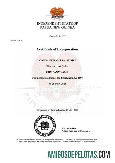 Em branco Papua New Guinea Certificate Of Incorporation Word And PDF modelo