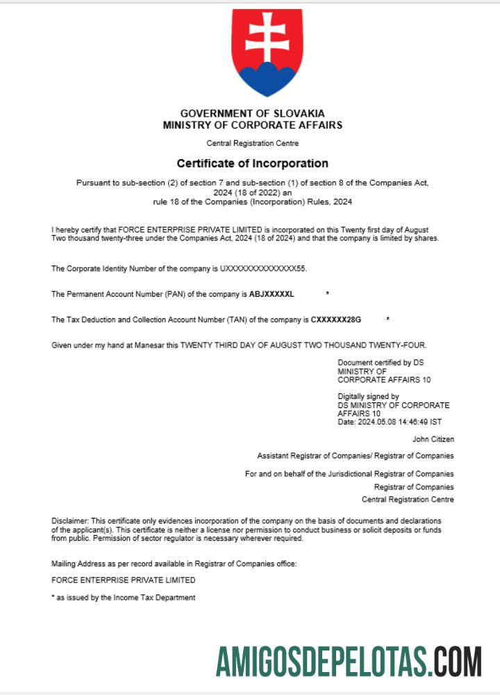 Certificado de registro comercial da Eslováquia para download, modelo Word e PDF