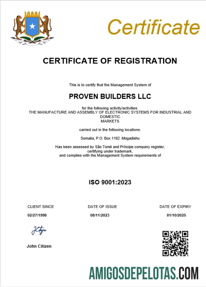 Modelo realista de certificado de registro comercial da Somália em Word e PDF