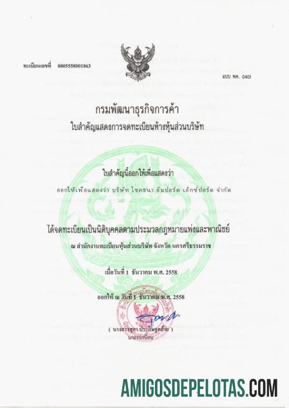 Thai Certificate Of Registration modelo