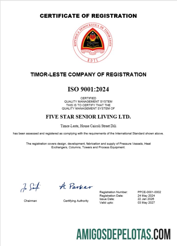 Modelo realista de certificado de registro comercial de Timor Leste em Word e PDF