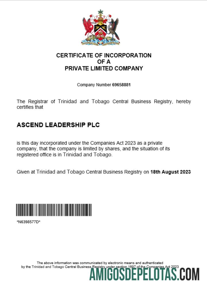 Certificado de registro comercial de Trinidad e Tobago para download, modelo Word e PDF