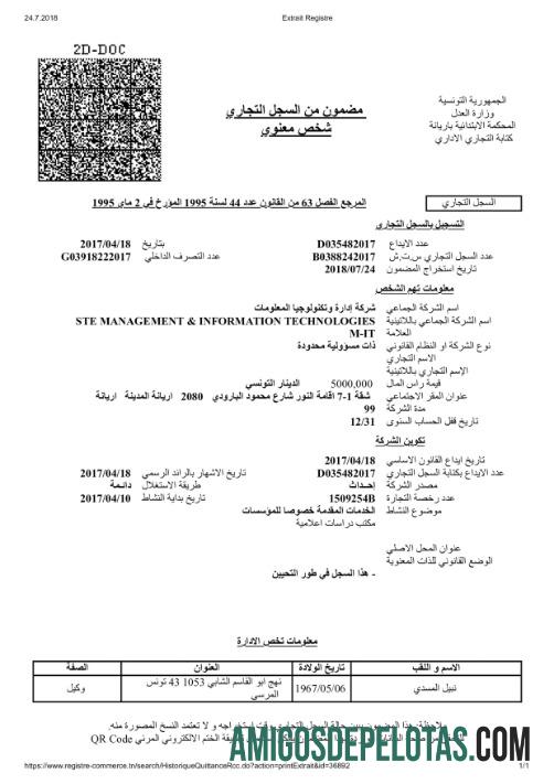 Tunis Certificate Of Registration amostra