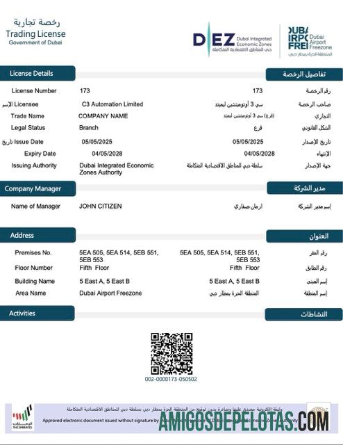 Licença comercial para impressão nos Emirados Árabes Unidos, modelo Word e PDF
