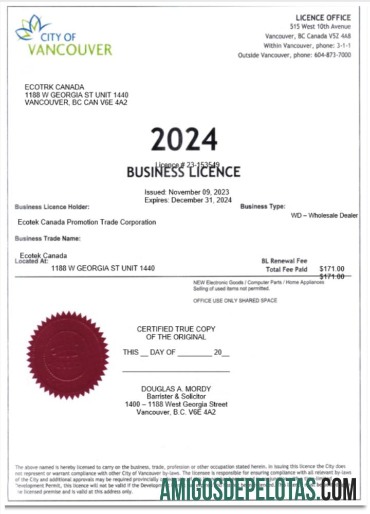 Certificado de licença comercial da cidade de Vancouver dos EUA para download, modelo Word e PDF