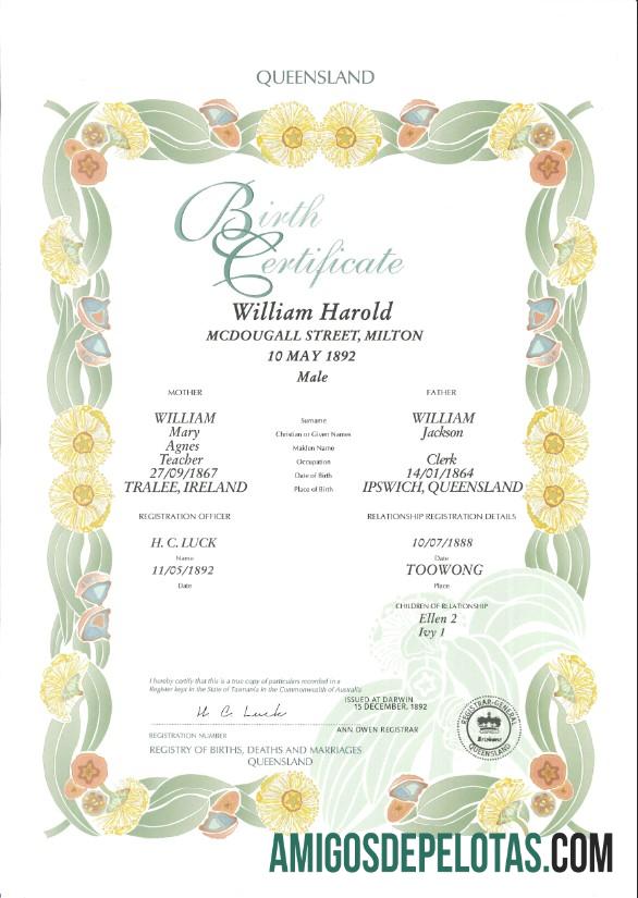 Em branco modelo de certidão de nascimento decorativa (comemorativa) da Austrália Queensland em formato PSD