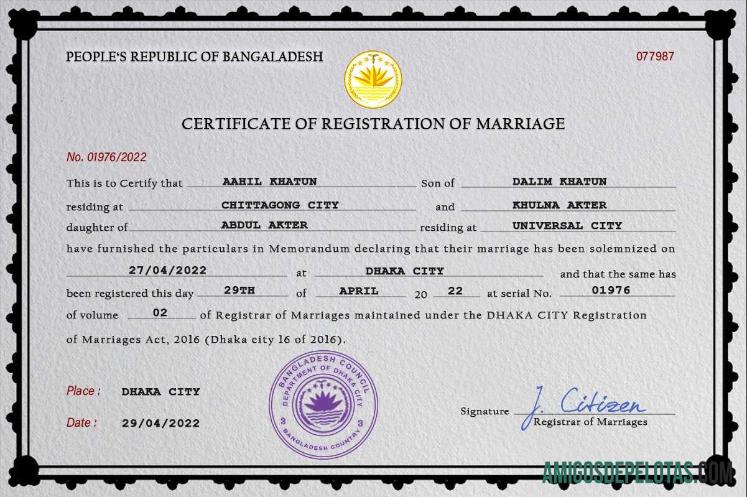 realista Modelo PSD de certidão de casamento de Bangladesh,
