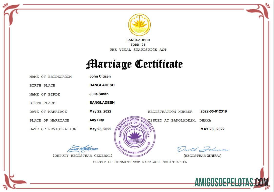 Em branco modelo Word e PDF de certidão de casamento de Bangladesh