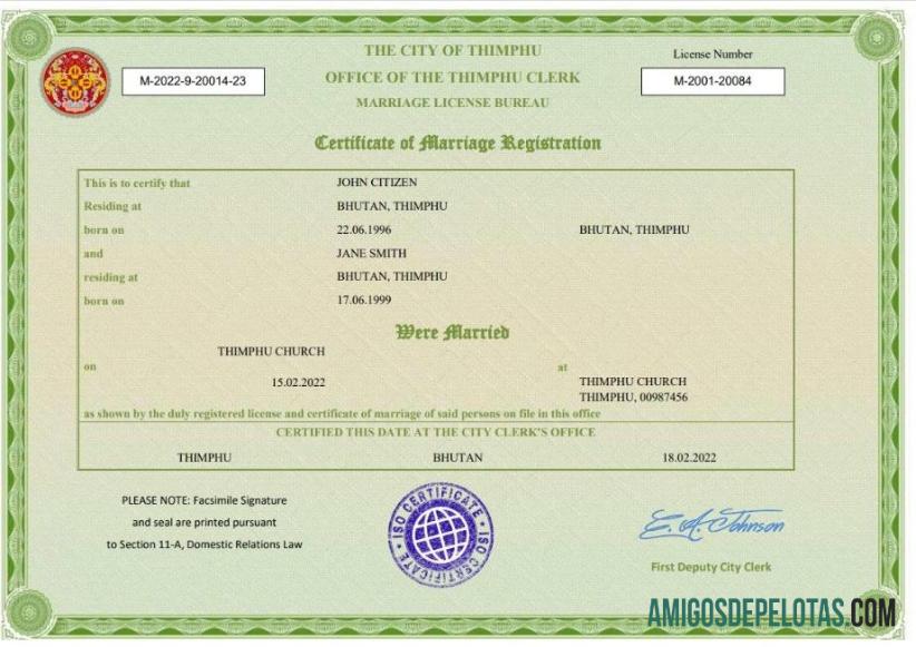 para download Modelo Word e PDF de certidão de casamento do Butão