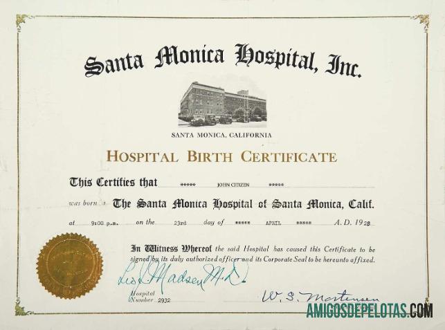 Certidão de nascimento do Hospital Santa Monica da Califórnia baixar para verificação