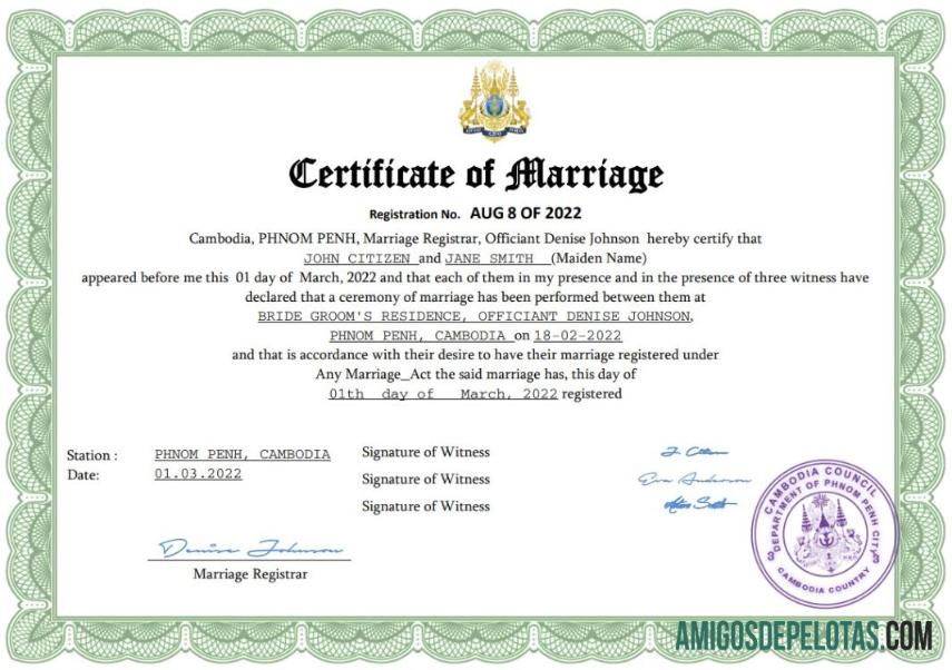 para download Modelo Word e PDF de certidão de casamento no Camboja
