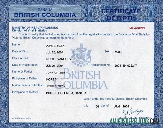 Certidão de nascimento de planejamento do Ministério da Saúde do Canadá baixar para verificação