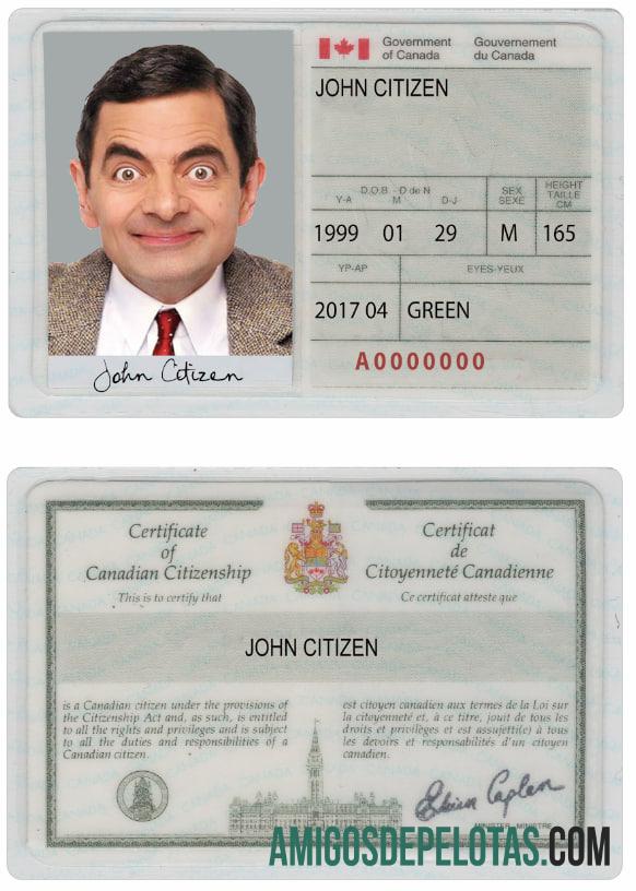 Certificado de Cidadania do Canadá modelo