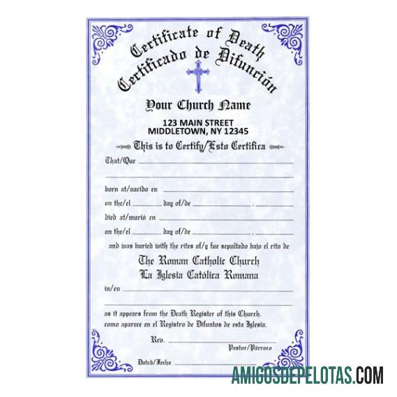 Certidão de Óbito da Igreja amostra