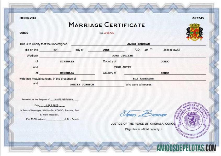Certidão de casamento no Congo baixar para verificação