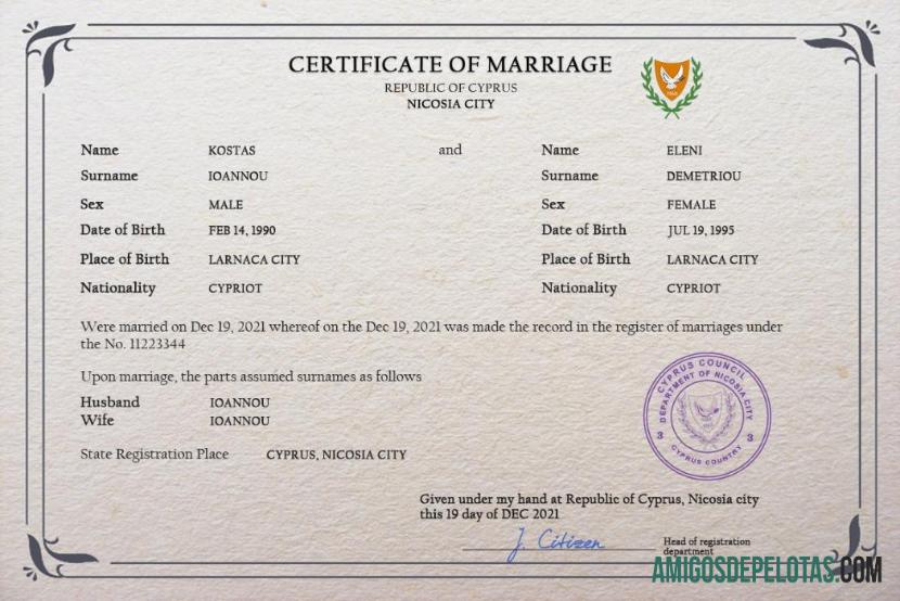 Em branco modelo PSD de certidão de casamento de Chipre