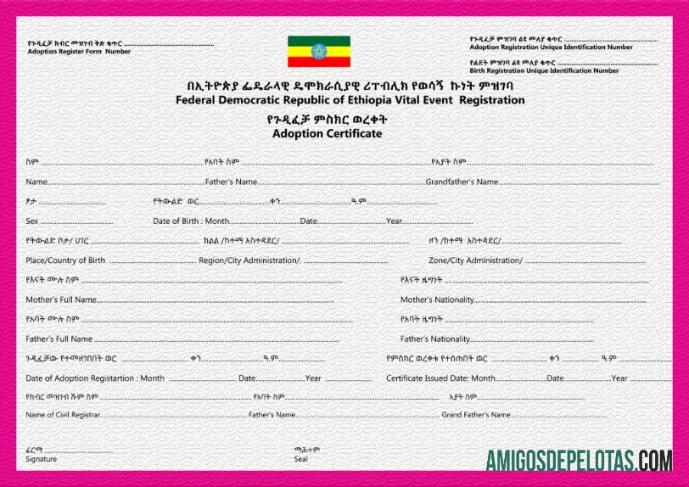 Certificado de Adoção de Registro de Evento Vital da Etiópia baixar para verificação