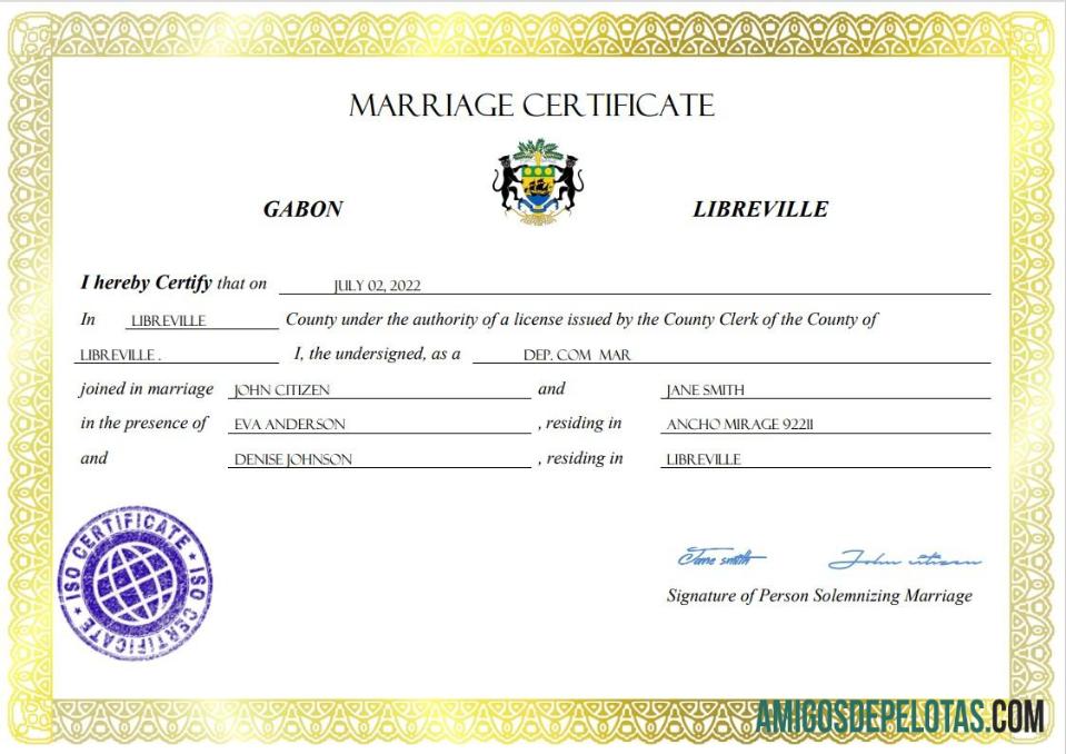 para download Modelo Word e PDF de certidão de casamento do Gabão