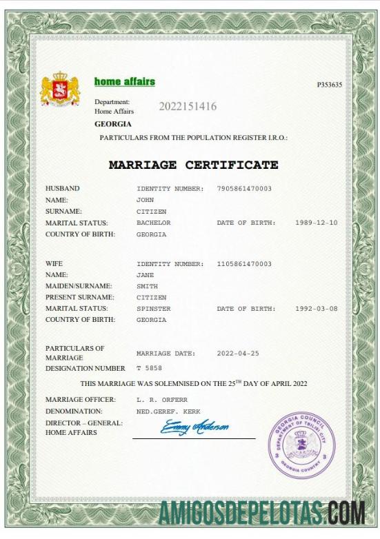 para download Modelo Word e PDF de certidão de casamento da Geórgia