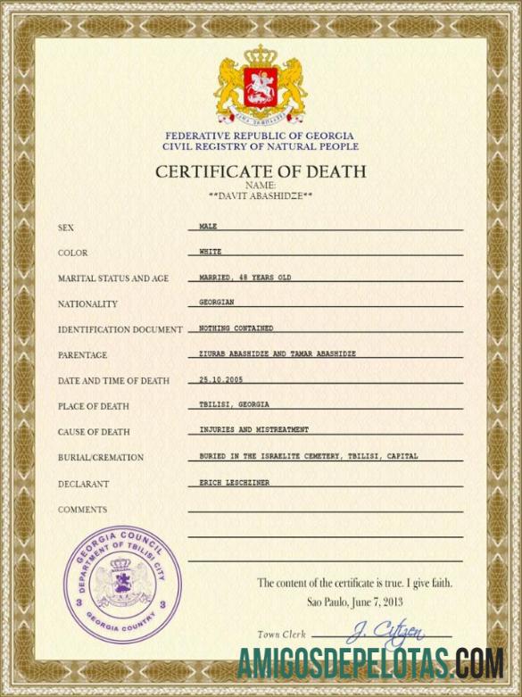 Imprimível modelo PSD de certidão de óbito de registro vital da Geórgia